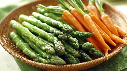 Fresh vegetables in a woven basket, a vibrant display of natural abundance and healthy living