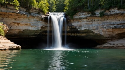 Naklejka premium Waterfall at the beach. Image of waterfall at the beach taken at Pictured Rocks National Lake-shore, Michigan, US