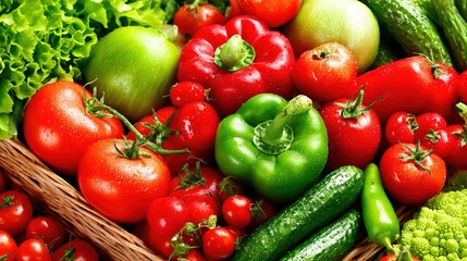 Fresh vegetables in a woven basket, a vibrant display of natural abundance and healthy living