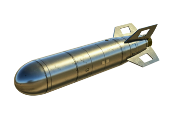 Realistic metal torpedo missile with fins isolated on transparent background