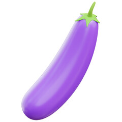 Purple Eggplant with Green Stem 3D Icon - Fresh Aubergine Vector Illustration Vegetable Modern Design Isolated on White Background