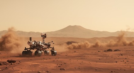 Wide View Mars Rover Exploring Red Planet Surface