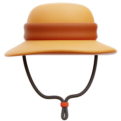 Beige Sun Hat with Brown Band 3D Icon - Garden Hat Vector Illustration Summer Protective Headwear with Chin Strap Isolated on White Background
