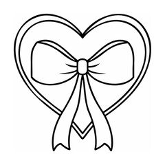 Black outline heart shape with bow illustration on white background