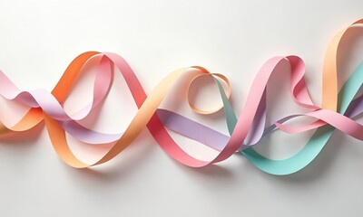 A whimsical abstract art piece using pastel paper strips, twisted and curled into elegant, flowing forms.