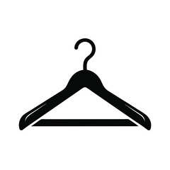 Wooden clothes hanger icon, black and white, minimalist design, clean modern vector, ideal for fashion or retail branding projects