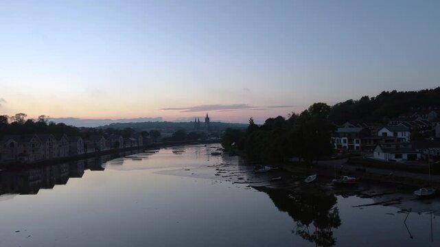 Aerial view of Truro Cornwall UK. Along the Truro river 