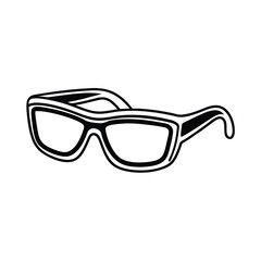 Stylish sunglasses icon, black and white line art, retro fashion graphic, minimalist vector for apparel branding or modern design