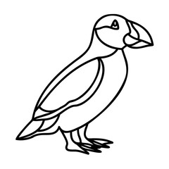 Black outline illustration of a puffin bird on white background