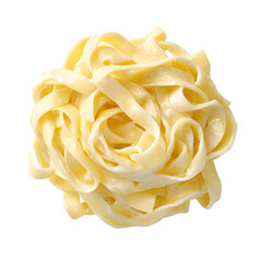 Creamy Fettuccine Alfredo Nest Elegantly Arranged On A Bright White Background Top Down View