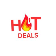 Hot deals design vector and logo__ideal for business,graphics, promotion,sale icon.Hot deals design with flame sign