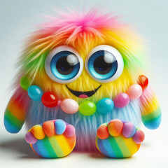 Vector illustration of Rainbow Fuzz Monster with Jellybean Feet on an isolated white background