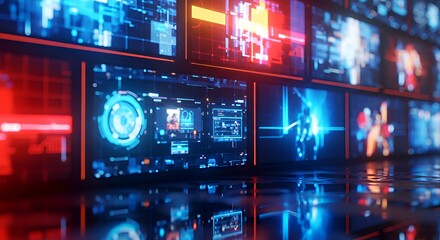 Obraz premium 未来のテクノロジーと情報管理のインターフェース