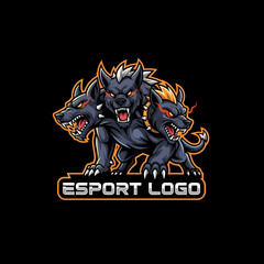 Aggressive Three Headed Dog Mascot Logo for Esports Teams and Gaming Brands