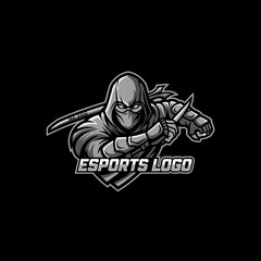 Dynamic Esport Logo Design Featuring a Stealthy Ninja Warrior with Katana