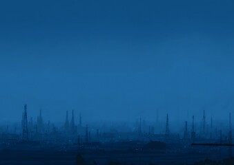 Obraz premium Monochromatic cityscape with industrial silhouettes