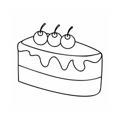 Black and white slice of cake with three cherries on top