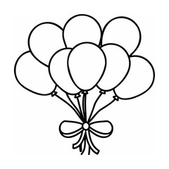 Black outline illustration of a bunch of balloons tied with a bow on white background © Aroti