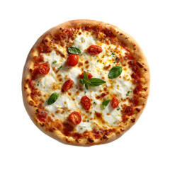 Overhead Shot Of Freshly Baked Margherita Pizza Showcasing Vibrant Colors And Clean Presentation