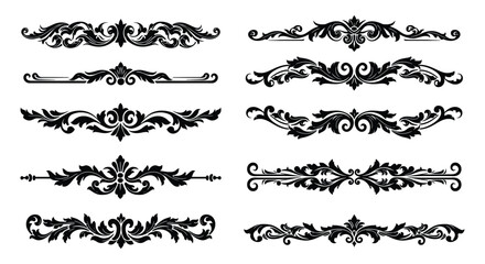 Collection of Elegant Ornate Vintage Dividers and Calligraphic Design Elements Isolated on White Background – Ideal for Invitations, Certificates, and Classic Documentation