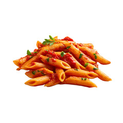 Isolated Penne Arrabbiata Pasta On A White Backdrop Showing A Delicious And Vibrant Composition