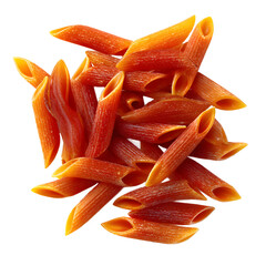 A Vibrant Pile Of Penne Pasta Showcasing A Warm Color Palette Against A Clean White Background