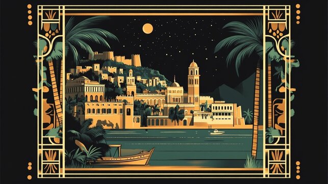 Stylized digital illustration of Oran Algeria