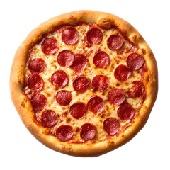 Overhead Shot Of A Fresh Round Pepperoni Pizza With Melted Cheese On A Clean White Background