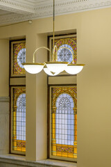 Heritage colonial stained glass window in the Old City Hall building, Toronto, Canada