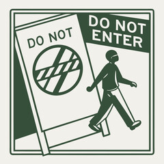 Graphic illustration of a person walking past a do not enter sign with prohibition symbol