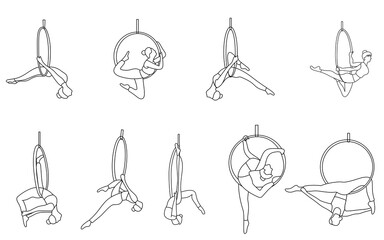 Set of Aerial Dancing Hanging in Hoop acrobat doodle collection