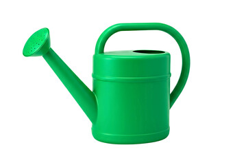 Green plastic watering can for garden and plants isolated on transparent background