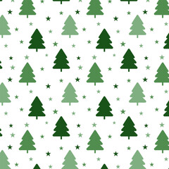 Christmas tree seamless pattern.Repeat pattern with green pine trees isolated on white background.Vector graphic illustration background wallpaper.