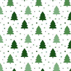 Christmas trees seamless pattern.Repeat pattern with green pine tree isolated on white background.Vector graphic illustration background wallpaper.