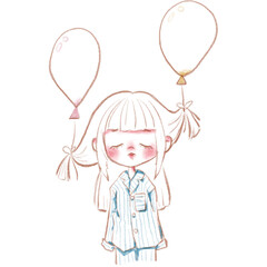 Calm pastel girl with headphones – digital watercolor art   