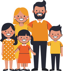 Fototapeta premium Multicultural family with kids in orange outfits