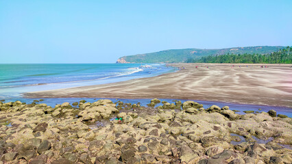 beautiful landscape scenery at harihareshwar beach in maharashtra in india.