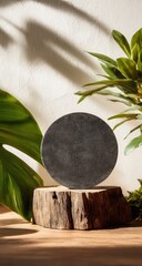 Dark circle on wood stump, tropical plants