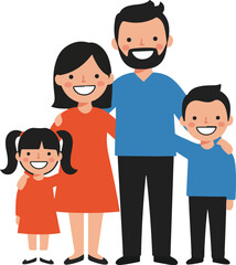 Happy cartoon family with parents and daughter