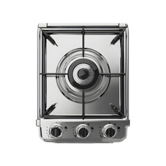 Modern stainless steel gas burner isolated on transparent background, in PNG format, cut out