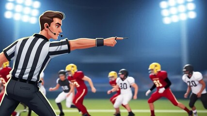 Animated American Football Game: Referee Signals During Play Action on the Field - Powered by Adobe