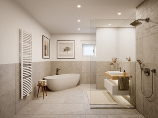 3D Rendering of a modern bathroom interior.