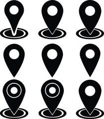 Pattern of Location Pin Icons with Circular Design in Black and White