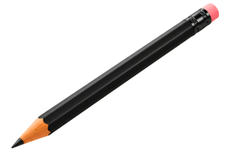 A single black graphite pencil with a sharpened tip isolated on transparent background