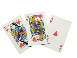 playing cards scattered on a isolated on white background