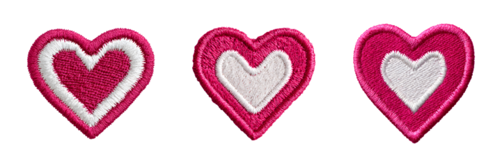Set of Pink heart embroidery patch isolated on transparent background, in PNG format, cut out