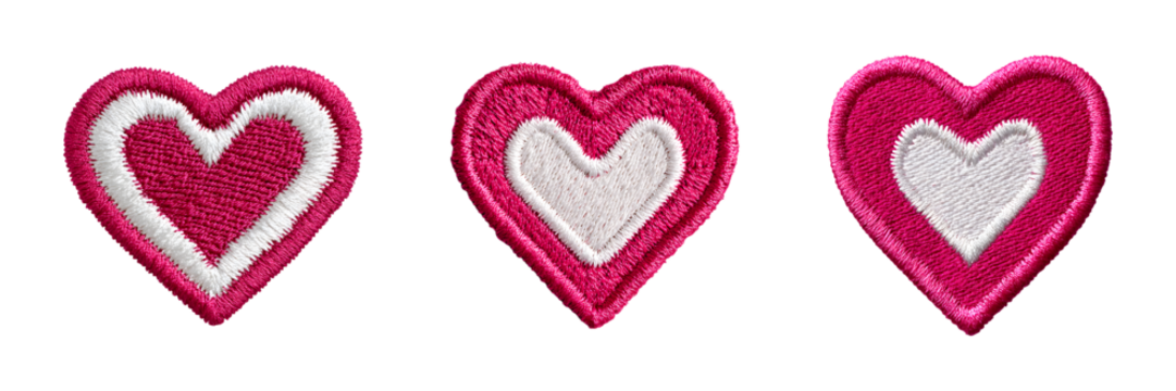 Set of Pink heart embroidery patch isolated on transparent background, in PNG format, cut out - Powered by Adobe