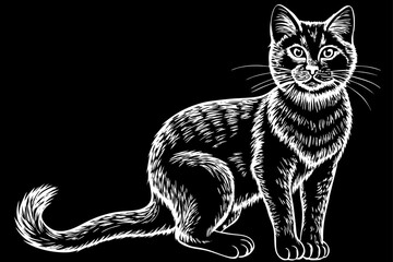 Silhouette Vector Art Illustration of Detailed Sketch of a Sitting Cat – Monochrome Design
