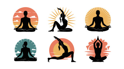 Yoga Poses Silhouette: A collection of dynamic silhouettes, each one portraying a different yoga pose with serene backgrounds. Emphasizing tranquility, health, and the beauty of wellness. 