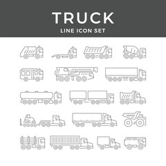 Truck Line Icon Set &ndash; Lorry, Transport, Cargo, Delivery, Freight, Vehicle, Logistics, Minimal Vector Collection